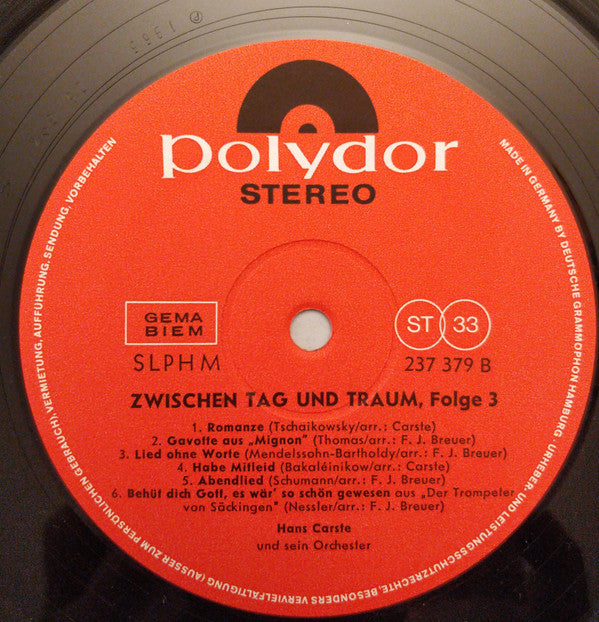 Hans Carste Und Sein Orchester : Zwischen Tag Und Traum (LP)