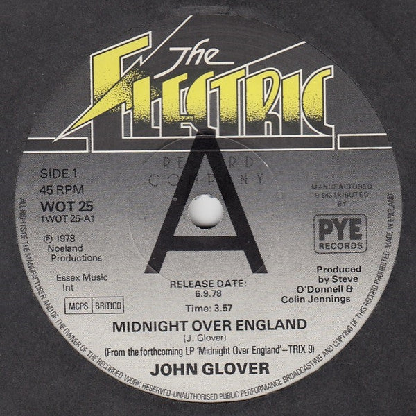 John Glover (12) : Midnight Over England (7", Single, Promo)
