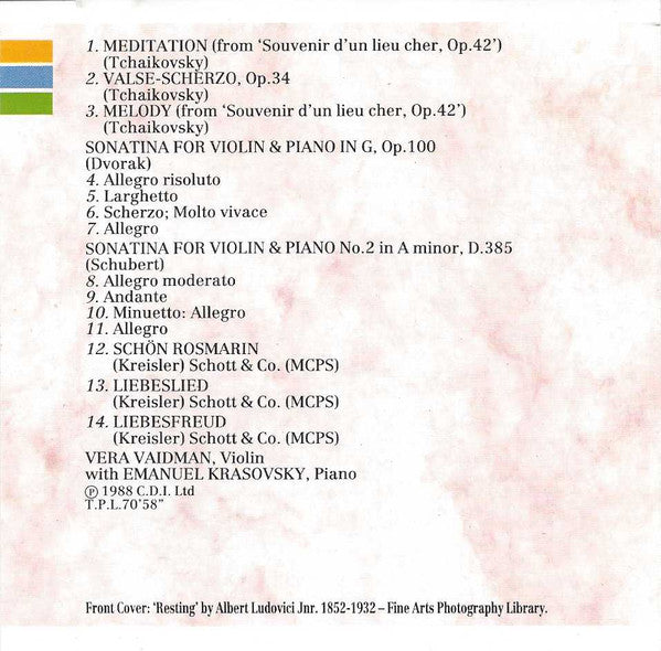 Tchaikovsky* / Dvorak* / Schubert* / Kreisler*, Vera Vaidman, Emanuel Krasovsky : Romantic Strings (CD)