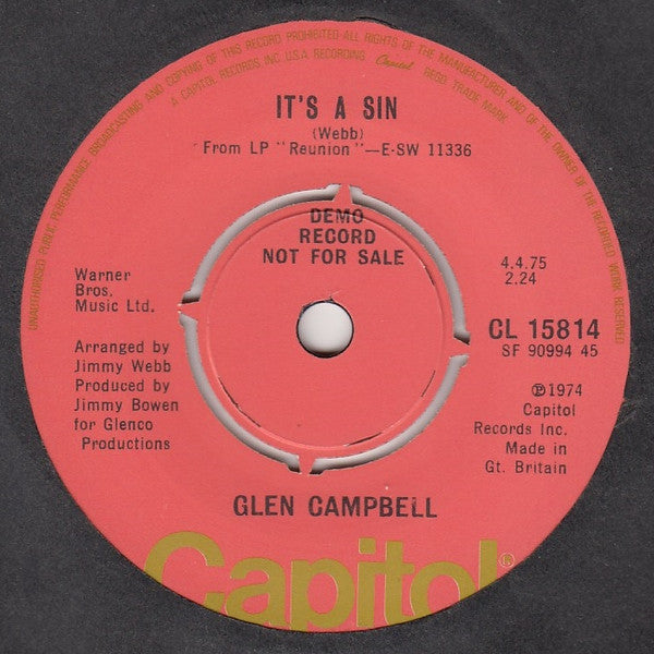 Glen Campbell : Roll Me Easy (7", Single, Promo)
