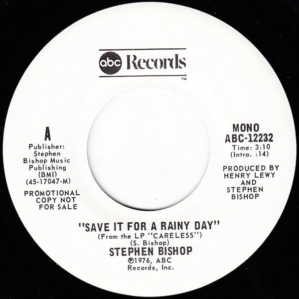 Stephen Bishop : Save It For A Rainy Day (7", Promo)