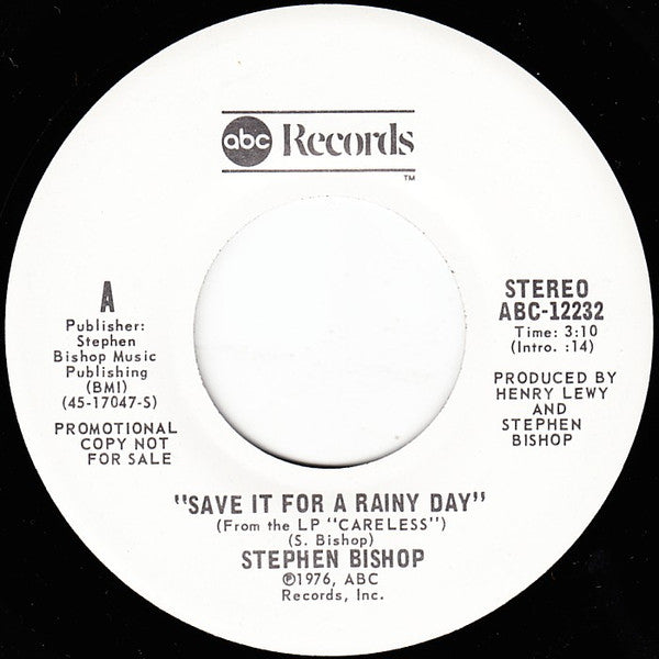Stephen Bishop : Save It For A Rainy Day (7", Promo)
