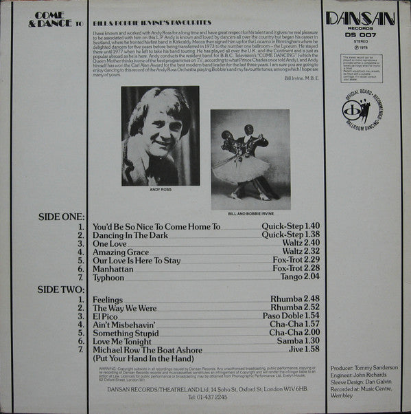 The Andy Ross Orchestra : Come & Dance To Bill And Bobbie Irvine's Favourites (LP)