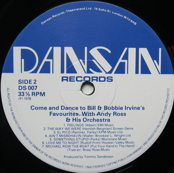 The Andy Ross Orchestra : Come & Dance To Bill And Bobbie Irvine's Favourites (LP)