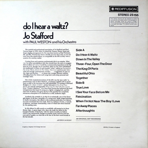 Jo Stafford With Paul Weston And His Orchestra : Do I Hear A Waltz? (LP, Album)