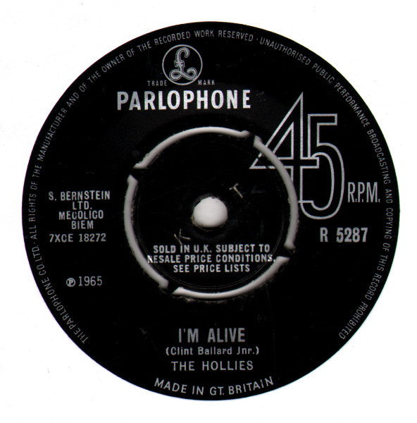 The Hollies : I'm Alive (7", Single)