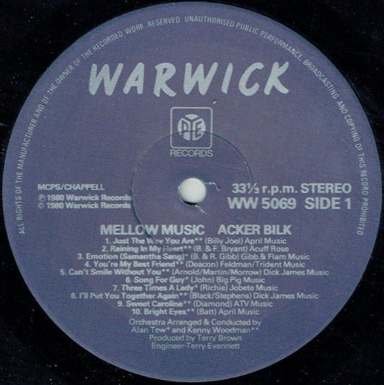Acker Bilk His Clarinet And Strings : Mellow Music 20 All Time Greats (LP, Comp, RE)