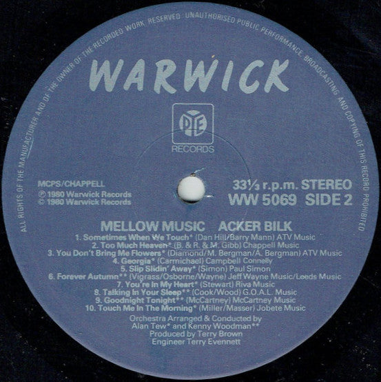 Acker Bilk His Clarinet And Strings : Mellow Music 20 All Time Greats (LP, Comp, RE)