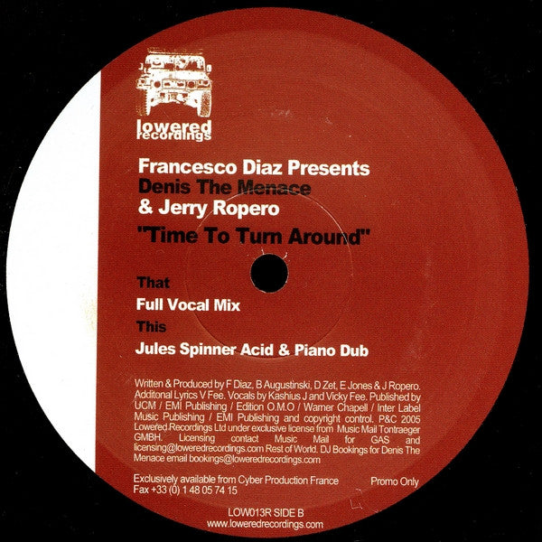 Francesco Diaz Presents Denis The Menace & Jerry Ropero* : Time To Turn Around (12", Promo)