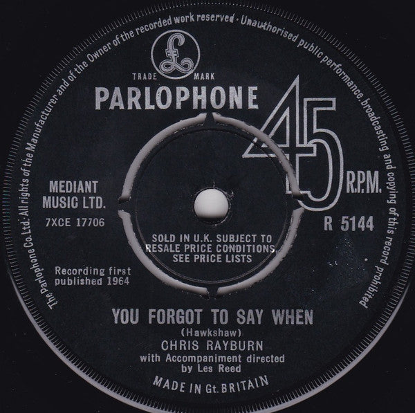 Chris Rayburn : I've Cried My Last Tear Over You (7", Single)
