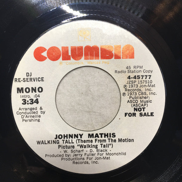Johnny Mathis : Take Good Care Of Her / Walking Tall (7", Mono, Promo)