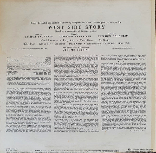 Leonard Bernstein ‧ Jerome Robbins ‧ Carol Lawrence ‧ Larry Kert ‧ Chita Rivera, Arthur Gordon Smith : West Side Story (LP)