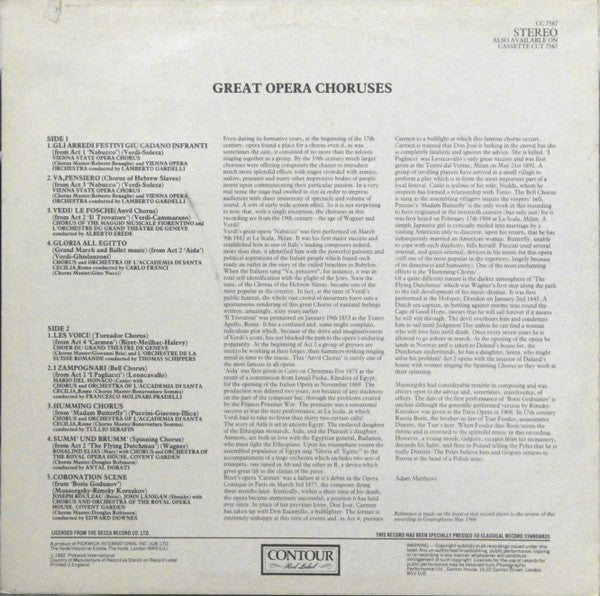 Wiener Staatsopernchor, Coro dell'Accademia Nazionale di Santa Cecilia, Chorus Of The Royal Opera House, Covent Garden, Coro Del Maggio Musicale Fiorentino : Great Opera Choruses (LP, Comp, RP)