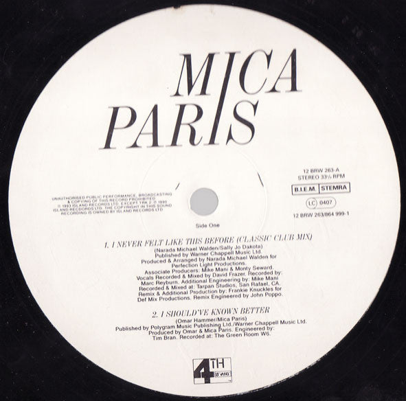 Mica Paris : I Never Felt Like This Before (12")