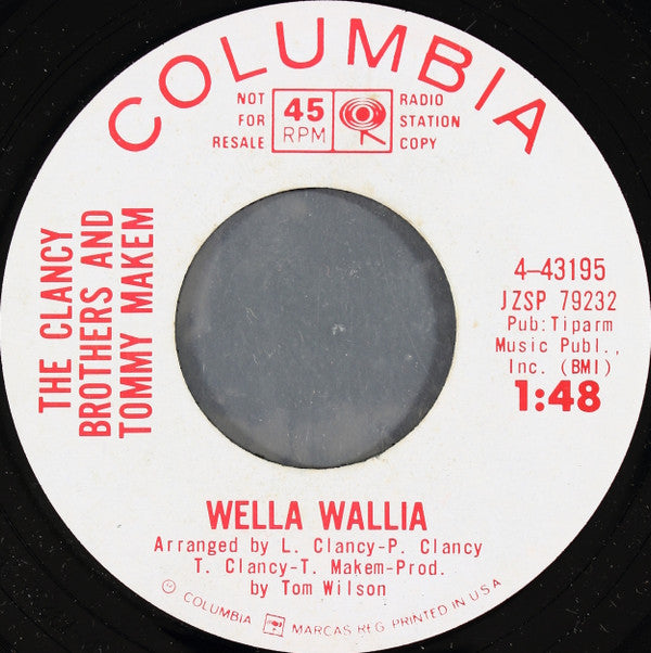 The Clancy Brothers & Tommy Makem : Wild Rover / Wella Wallia (7", Promo)