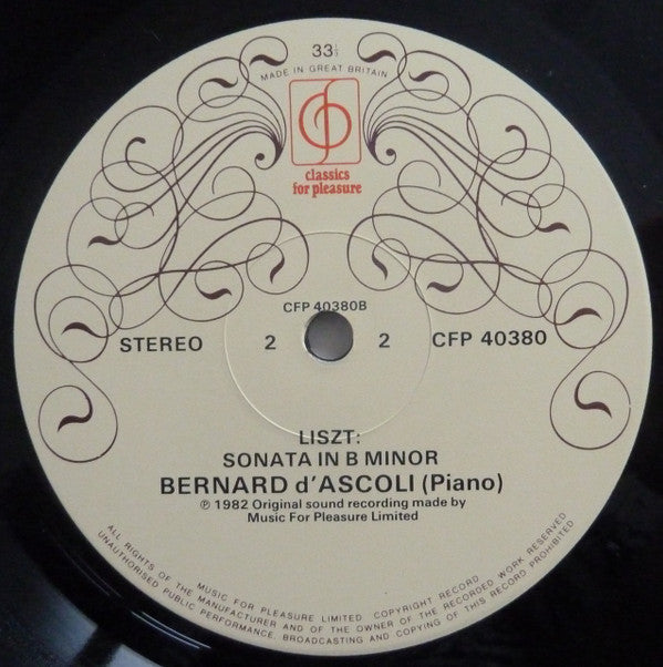 Bernard D'Ascoli : Bernard D'Ascoli Plays Liszt And Franck (LP, Album)