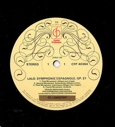 Édouard Lalo / Camille Saint-Saëns, Yehudi Menuhin, Philharmonia Orchestra, Sir Eugene Goossens : Symphonie Espagnole / Introduction And Rondo Capriccioso, Havanaise (LP, RE)