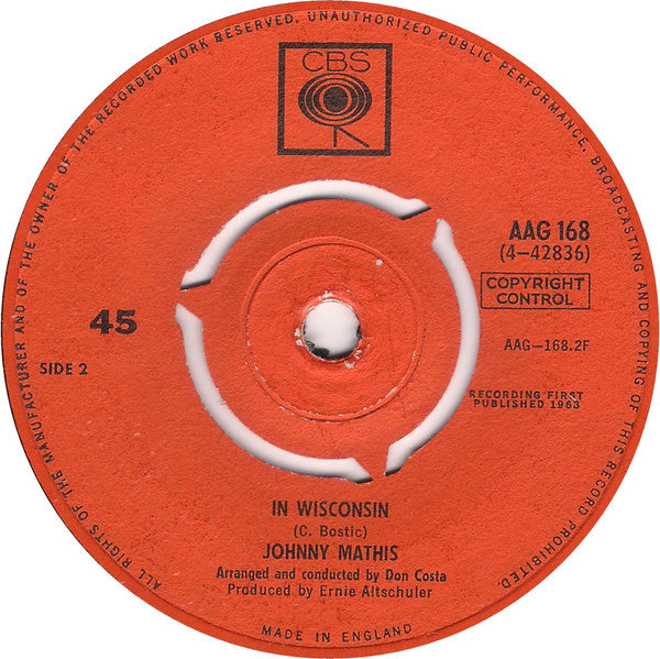 Johnny Mathis : In Wisconsin / Sooner Or Later (7", Single, Mono)
