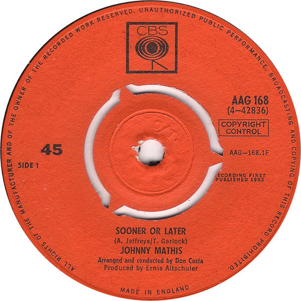 Johnny Mathis : In Wisconsin / Sooner Or Later (7", Single, Mono)