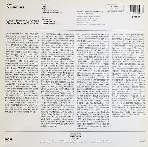 Giuseppe Verdi, London Symphony Orchestra, Claudio Abbado : Verdi Ouvertures (LP, RE, RM)