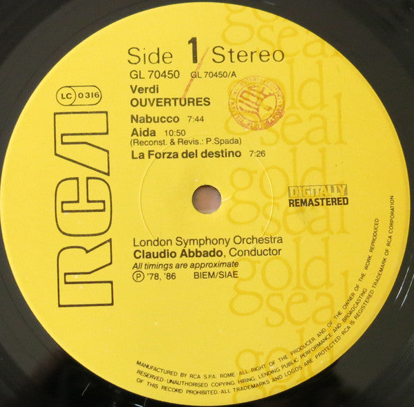 Giuseppe Verdi, London Symphony Orchestra, Claudio Abbado : Verdi Ouvertures (LP, RE, RM)