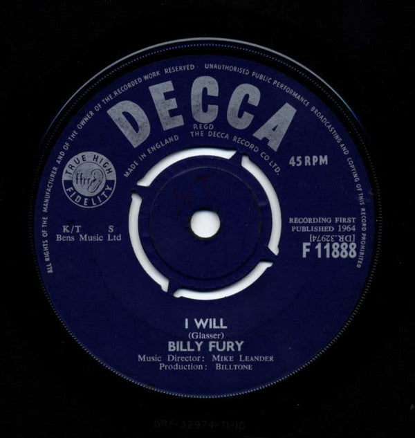 Billy Fury : Nothin' Shakin' (But The Leaves On The Trees) (7")