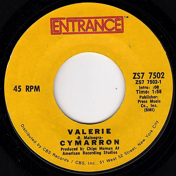 Cymarron : Valerie / Across The Kansas Sky (7", Single, Styrene)