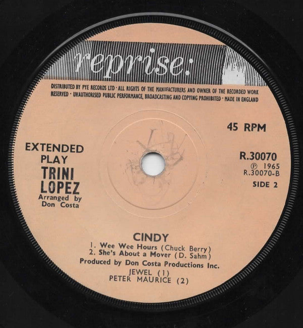 Trini Lopez : Cindy  (7", EP)