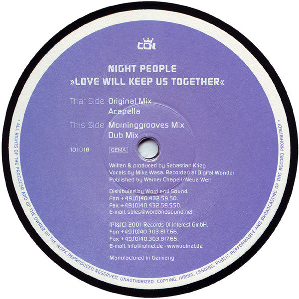 Night People : Love Will Keep Us Together (12")