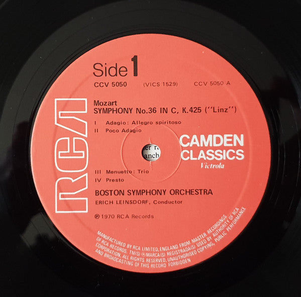 Wolfgang Amadeus Mozart, Boston Symphony Orchestra, Erich Leinsdorf : Symphony No. 36 In C, "Linz" / Symphony No. 39 In E Flat (LP, Album, RE)