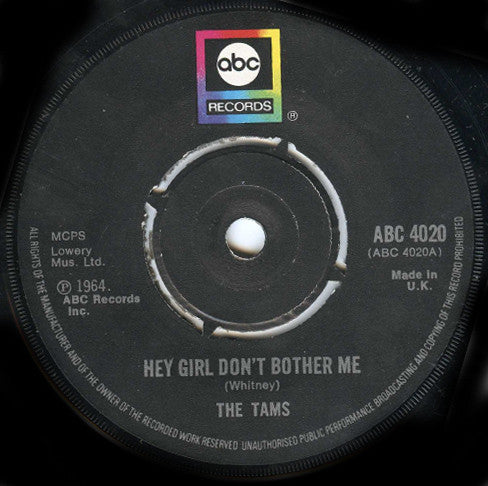 The Tams : Hey Girl, Don't Bother Me / Be Young, Be Foolish, Be Happy (7", 4-p)