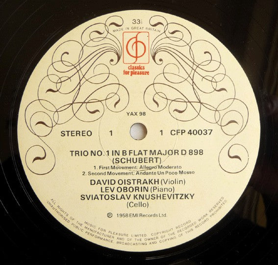 Franz Schubert - David Oistrakh Trio : Trio No. 1 In B Flat Major, Op.99 (D.898) (LP, RE)