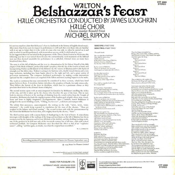 Walton*, Hallé Orchestra, Hallé Choir, Michael Rippon, James Loughran : Belshazzar's Feast (LP, Album)