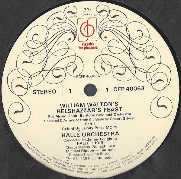Walton*, Hallé Orchestra, Hallé Choir, Michael Rippon, James Loughran : Belshazzar's Feast (LP, Album)