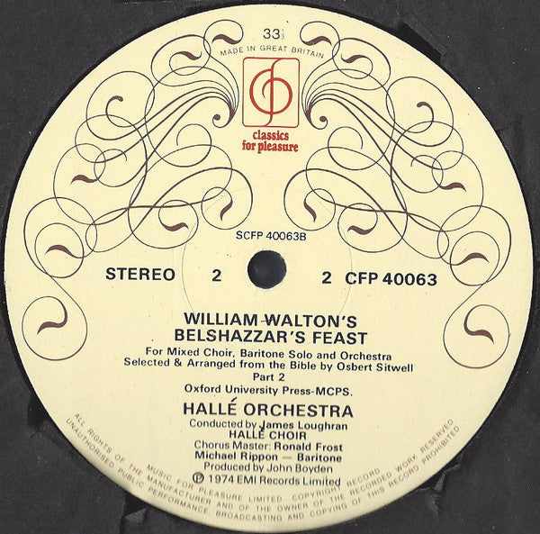 Walton*, Hallé Orchestra, Hallé Choir, Michael Rippon, James Loughran : Belshazzar's Feast (LP, Album)
