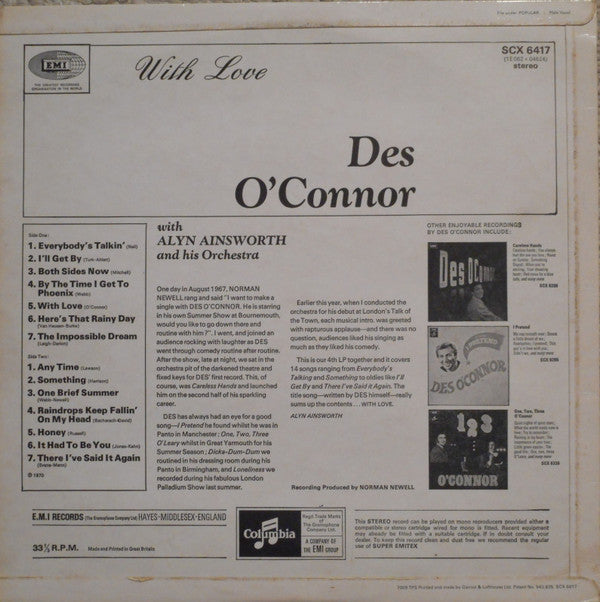 Des O'Connor : With Love (LP, Album)