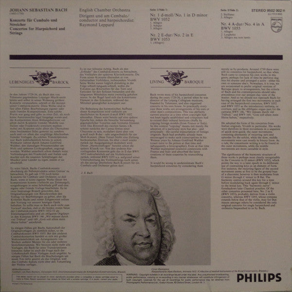 Johann Sebastian Bach, Raymond Leppard, English Chamber Orchestra : 3 Concerti Per Cembalo, BWV 1052, 1053, 1055 (LP, RE)
