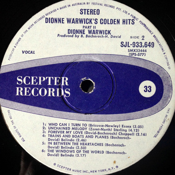 Dionne Warwick : Golden Hits Part 2 (LP, Comp)