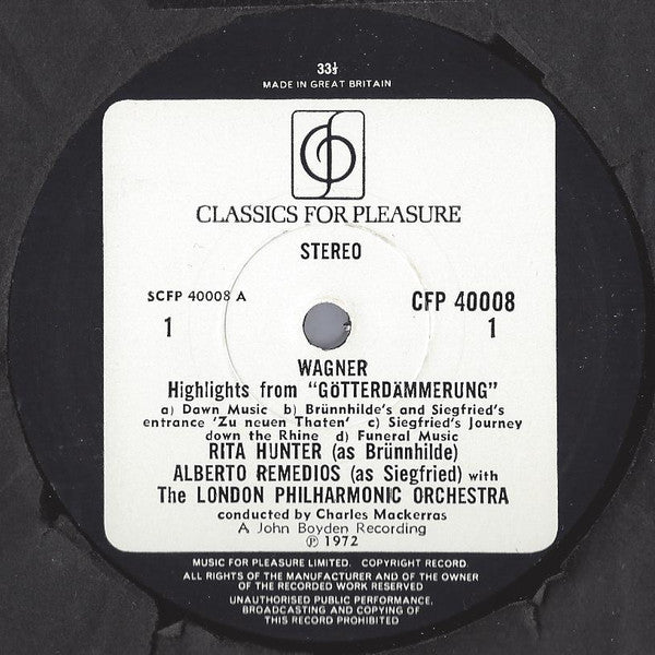 Richard Wagner, Rita Hunter, Alberto Remedios, London Philharmonic Orchestra, Sir Charles Mackerras : Highlights From Götterdämmerung (LP)