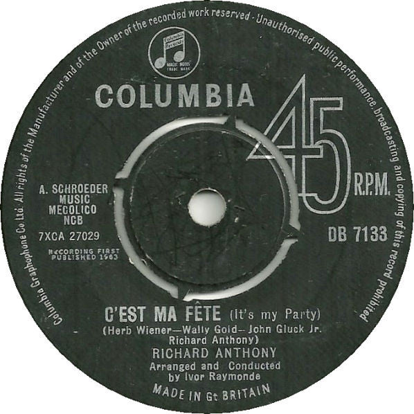 Richard Anthony (2) : Walking Alone / C'Est Ma Fête (It's My Party) (7", Single)