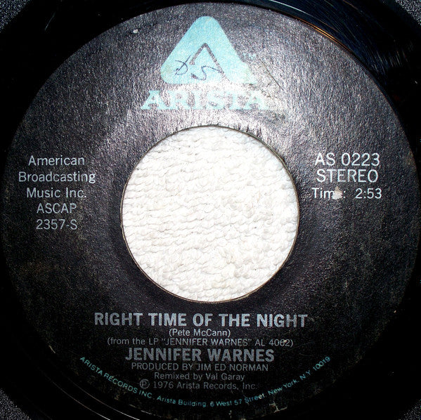 Jennifer Warnes : Right Time Of The Night (7", PRC)