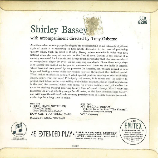 Shirley Bassey : I (Who Have Nothing) (7", EP)