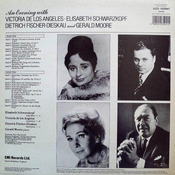 Victoria De Los Angeles • Elisabeth Schwarzkopf • Dietrich Fischer-Dieskau And  Gerald Moore : An Evening with de los Angeles, Schwarzkopf, Fischer-Dieskau and Gerald Moore (LP, Album)