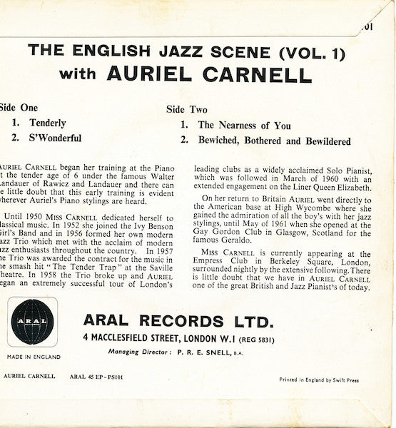 Auriel Carnell : The English Jazz Scene Vol 1 (7", EP, Pus)