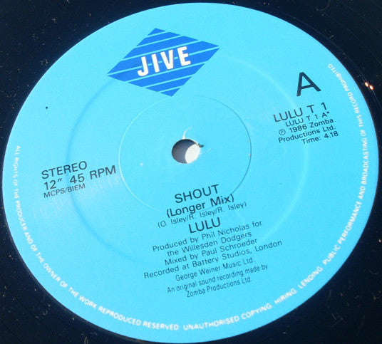 Lulu : Shout (1986 Re-Recording) (12")