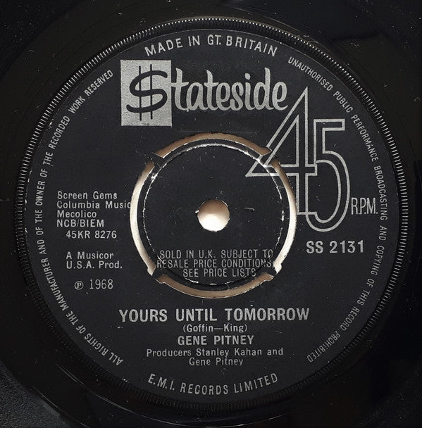 Gene Pitney : Yours Until Tomorrow (7", Single)