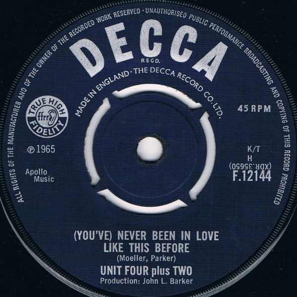Unit Four Plus Two : (You've) Never Been In Love Like This Before (7", Single)