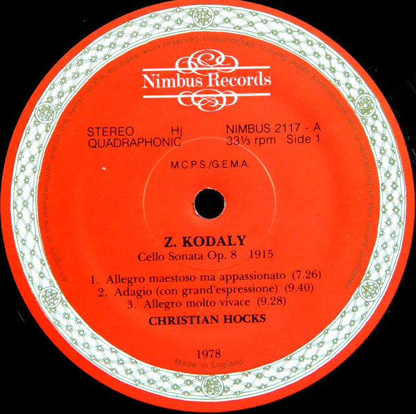 Kodály*  /  Bridge*, Christian Hocks, Martin Jones* : Solo Cello Sonata Op. 8 / Sonata For Cello & Piano (LP, Quad)