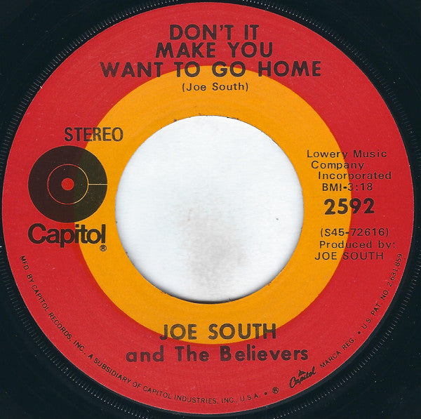Joe South And The Believers : Don't It Make You Want To Go Home (7", Single, Scr)