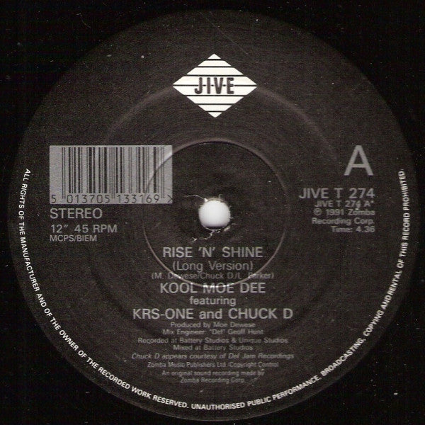 Kool Moe Dee Featuring KRS-One And Chuck D : Rise 'N' Shine (12")